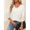 imageEVALESS Long Sleeve Sweaters for Women Fashion V Neck Waffle Knit Sweater Tops Fall 2024 Outfits Loose Jumper PulloverB White