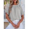imageEVALESS Spring Outfits for Women 2025 Tunic Tops Beach Vacation Clothes Short Sleeve Shirts Crewneck Summer Blouses Loose Fit Solid Color Off The Shoulder Top Gray Tshirts Small