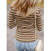 imageEVALESS Striped Sweater for Women Fall Trendy 2024 Crewneck Ribbed Knit Pullover Clothes Long Sleeve Basic Sweaters TopsBrown