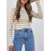 imageEVALESS Striped Sweater for Women Fall Trendy 2024 Crewneck Ribbed Knit Pullover Clothes Long Sleeve Basic Sweaters TopsKhaki