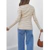 imageEVALESS Striped Sweater for Women Fall Trendy 2024 Crewneck Ribbed Knit Pullover Clothes Long Sleeve Basic Sweaters TopsKhaki