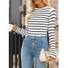 imageEVALESS Striped Sweater for Women Fall Trendy 2024 Crewneck Ribbed Knit Pullover Clothes Long Sleeve Basic Sweaters TopsWhite