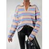 imageEVALESS Sweaters for Women Long Sleeve V Neck Striped Knit Drop Shoulder Fall Jumper 2025 Henley PulloverApricot Stripe