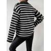 imageEVALESS Sweaters for Women Long Sleeve V Neck Striped Knit Drop Shoulder Fall Jumper 2025 Henley PulloverBlack Stripe