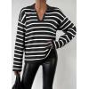 imageEVALESS Sweaters for Women Long Sleeve V Neck Striped Knit Drop Shoulder Fall Jumper 2025 Henley PulloverBlack Stripe