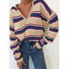 imageEVALESS Sweaters for Women Long Sleeve V Neck Striped Knit Drop Shoulder Fall Jumper 2025 Henley PulloverBlue Stripe