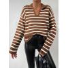 imageEVALESS Sweaters for Women Long Sleeve V Neck Striped Knit Drop Shoulder Fall Jumper 2025 Henley PulloverBrown Stripe