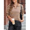 imageEVALESS Sweaters for Women Long Sleeve V Neck Striped Knit Drop Shoulder Fall Jumper 2025 Henley PulloverBrown Stripe