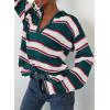 imageEVALESS Sweaters for Women Long Sleeve V Neck Striped Knit Drop Shoulder Fall Jumper 2025 Henley PulloverCyan Stripe