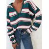 imageEVALESS Sweaters for Women Long Sleeve V Neck Striped Knit Drop Shoulder Fall Jumper 2025 Henley PulloverCyan Stripe