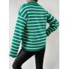 imageEVALESS Sweaters for Women Long Sleeve V Neck Striped Knit Drop Shoulder Fall Jumper 2025 Henley PulloverGreen Stripe