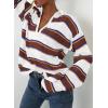 imageEVALESS Sweaters for Women Long Sleeve V Neck Striped Knit Drop Shoulder Fall Jumper 2025 Henley PulloverKhaki Stripe