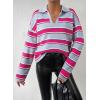 imageEVALESS Sweaters for Women Long Sleeve V Neck Striped Knit Drop Shoulder Fall Jumper 2025 Henley PulloverRose Stripe