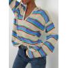 imageEVALESS Sweaters for Women Long Sleeve V Neck Striped Knit Drop Shoulder Fall Jumper 2025 Henley PulloverSky Blue Stripe
