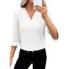 imageEVALESS Womens 34 Sleeve Tops Dressy Casual Pleated V Neck Business Work Blouses Office Shirts0white
