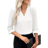 imageEVALESS Womens 34 Sleeve Tops Dressy Casual Pleated V Neck Business Work Blouses Office Shirts0white