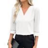 imageEVALESS Womens 34 Sleeve Tops Dressy Casual Pleated V Neck Business Work Blouses Office Shirts0white