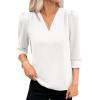 imageEVALESS Womens 34 Sleeve Tops Dressy Casual Pleated V Neck Business Work Blouses Office Shirts0white