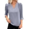imageEVALESS Womens 34 Sleeve Tops Dressy Casual Pleated V Neck Business Work Blouses Office ShirtsBeau Blue