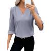 imageEVALESS Womens 34 Sleeve Tops Dressy Casual Pleated V Neck Business Work Blouses Office ShirtsBeau Blue
