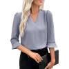 imageEVALESS Womens 34 Sleeve Tops Dressy Casual Pleated V Neck Business Work Blouses Office ShirtsBeau Blue