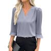 imageEVALESS Womens 34 Sleeve Tops Dressy Casual Pleated V Neck Business Work Blouses Office ShirtsBeau Blue