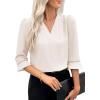 imageEVALESS Womens 34 Sleeve Tops Dressy Casual Pleated V Neck Business Work Blouses Office ShirtsBeige