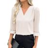 imageEVALESS Womens 34 Sleeve Tops Dressy Casual Pleated V Neck Business Work Blouses Office ShirtsBeige