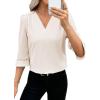 imageEVALESS Womens 34 Sleeve Tops Dressy Casual Pleated V Neck Business Work Blouses Office ShirtsBeige