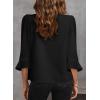 imageEVALESS Womens 34 Sleeve Tops Dressy Casual Pleated V Neck Business Work Blouses Office ShirtsBlack
