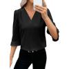 imageEVALESS Womens 34 Sleeve Tops Dressy Casual Pleated V Neck Business Work Blouses Office ShirtsBlack