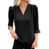 imageEVALESS Womens 34 Sleeve Tops Dressy Casual Pleated V Neck Business Work Blouses Office ShirtsBlack