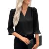 imageEVALESS Womens 34 Sleeve Tops Dressy Casual Pleated V Neck Business Work Blouses Office ShirtsBlack