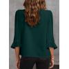 imageEVALESS Womens 34 Sleeve Tops Dressy Casual Pleated V Neck Business Work Blouses Office ShirtsBlackish Green