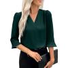 imageEVALESS Womens 34 Sleeve Tops Dressy Casual Pleated V Neck Business Work Blouses Office ShirtsBlackish Green