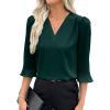 imageEVALESS Womens 34 Sleeve Tops Dressy Casual Pleated V Neck Business Work Blouses Office ShirtsBlackish Green