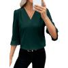 imageEVALESS Womens 34 Sleeve Tops Dressy Casual Pleated V Neck Business Work Blouses Office ShirtsBlackish Green