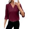 imageEVALESS Womens 34 Sleeve Tops Dressy Casual Pleated V Neck Business Work Blouses Office ShirtsBurgundy