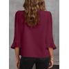 imageEVALESS Womens 34 Sleeve Tops Dressy Casual Pleated V Neck Business Work Blouses Office ShirtsBurgundy