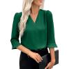 imageEVALESS Womens 34 Sleeve Tops Dressy Casual Pleated V Neck Business Work Blouses Office ShirtsDark Green