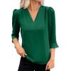 imageEVALESS Womens 34 Sleeve Tops Dressy Casual Pleated V Neck Business Work Blouses Office ShirtsDark Green