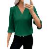 imageEVALESS Womens 34 Sleeve Tops Dressy Casual Pleated V Neck Business Work Blouses Office ShirtsDark Green