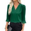 imageEVALESS Womens 34 Sleeve Tops Dressy Casual Pleated V Neck Business Work Blouses Office ShirtsDark Green