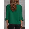 imageEVALESS Womens 34 Sleeve Tops Dressy Casual Pleated V Neck Business Work Blouses Office ShirtsDark Green
