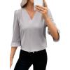 imageEVALESS Womens 34 Sleeve Tops Dressy Casual Pleated V Neck Business Work Blouses Office ShirtsLight Grey