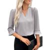 imageEVALESS Womens 34 Sleeve Tops Dressy Casual Pleated V Neck Business Work Blouses Office ShirtsLight Grey
