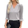 imageEVALESS Womens 34 Sleeve Tops Dressy Casual Pleated V Neck Business Work Blouses Office ShirtsLight Grey