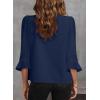 imageEVALESS Womens 34 Sleeve Tops Dressy Casual Pleated V Neck Business Work Blouses Office ShirtsNavy Blue
