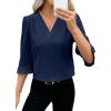 imageEVALESS Womens 34 Sleeve Tops Dressy Casual Pleated V Neck Business Work Blouses Office ShirtsNavy Blue