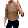 imageEVALESS Womens 34 Sleeve Tops Dressy Casual Pleated V Neck Business Work Blouses Office ShirtsParchment